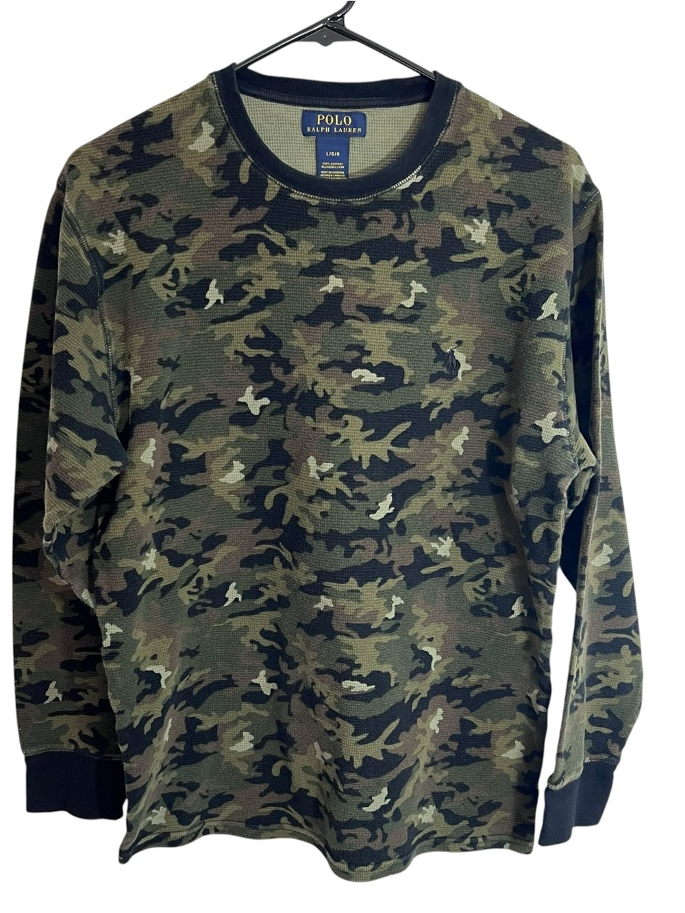 Polo Ralph Lauren Camo Waffle Shirt Women’s Size Large Armpit Measurement 20”